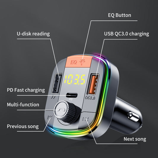Transmetteur FM Bluetooth 5.0 Voiture – Chargeur Rapide QC3.0 & Lumière Ambiance