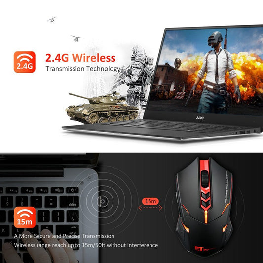 Souris Gaming Sans Fil Silencieuse – 7 Boutons, 2400 DPI, Rétroéclairée