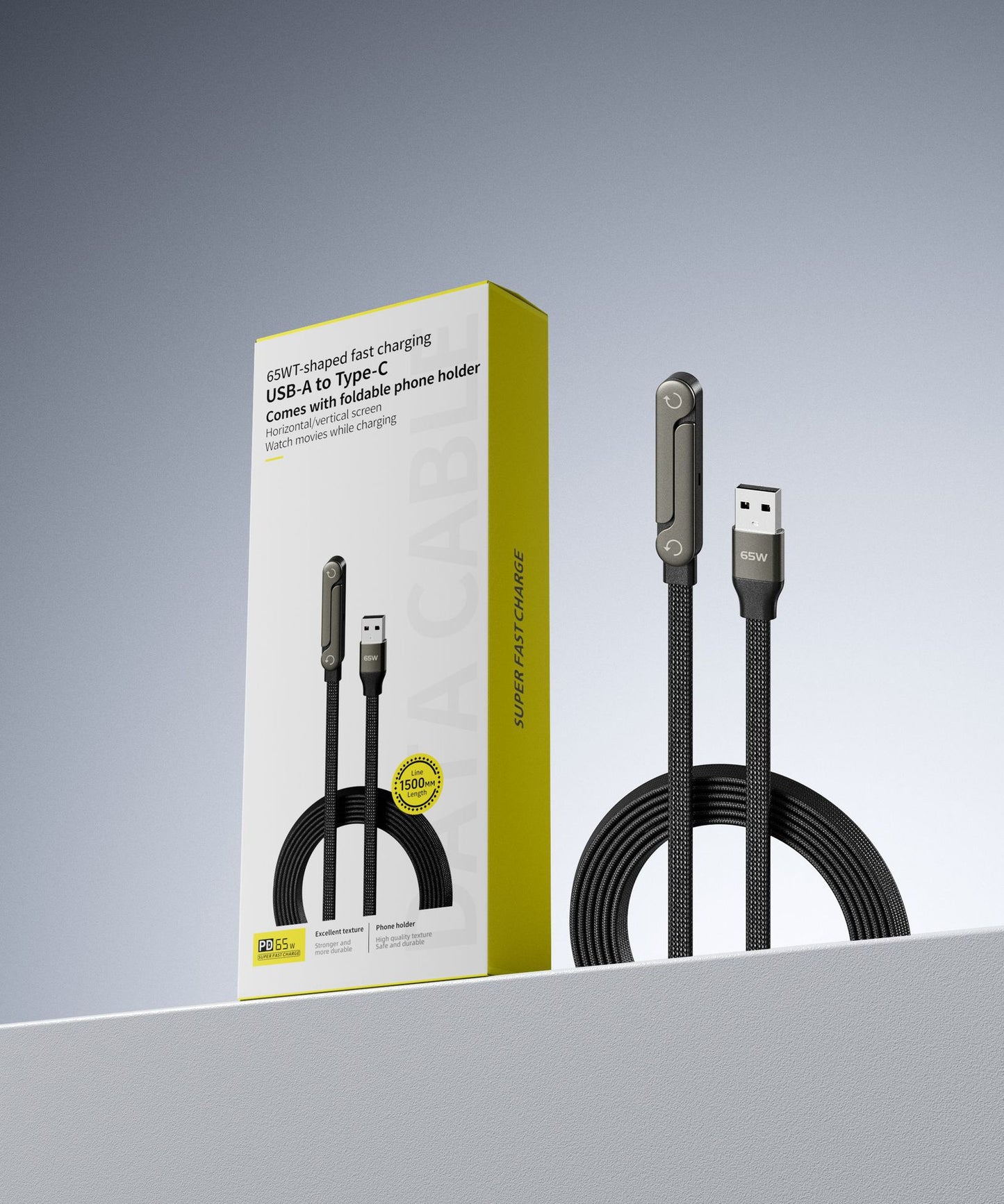 Câble 2-en-1 avec Support Téléphone Intégré – Charge Rapide 240W USB-C