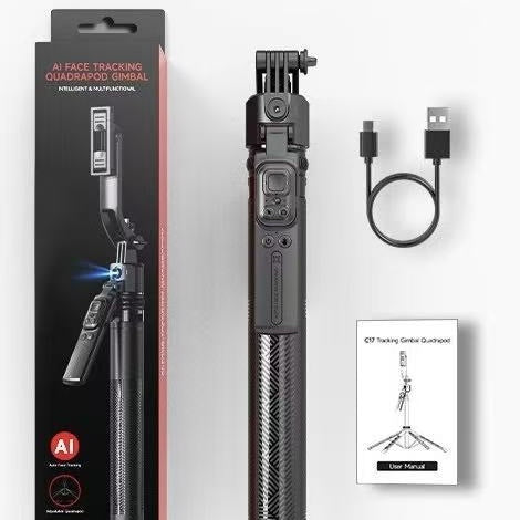 Perche Selfie Gimbal Stabilisé C17 – Suivi Visage IA, Bluetooth & Mode Auto Complet