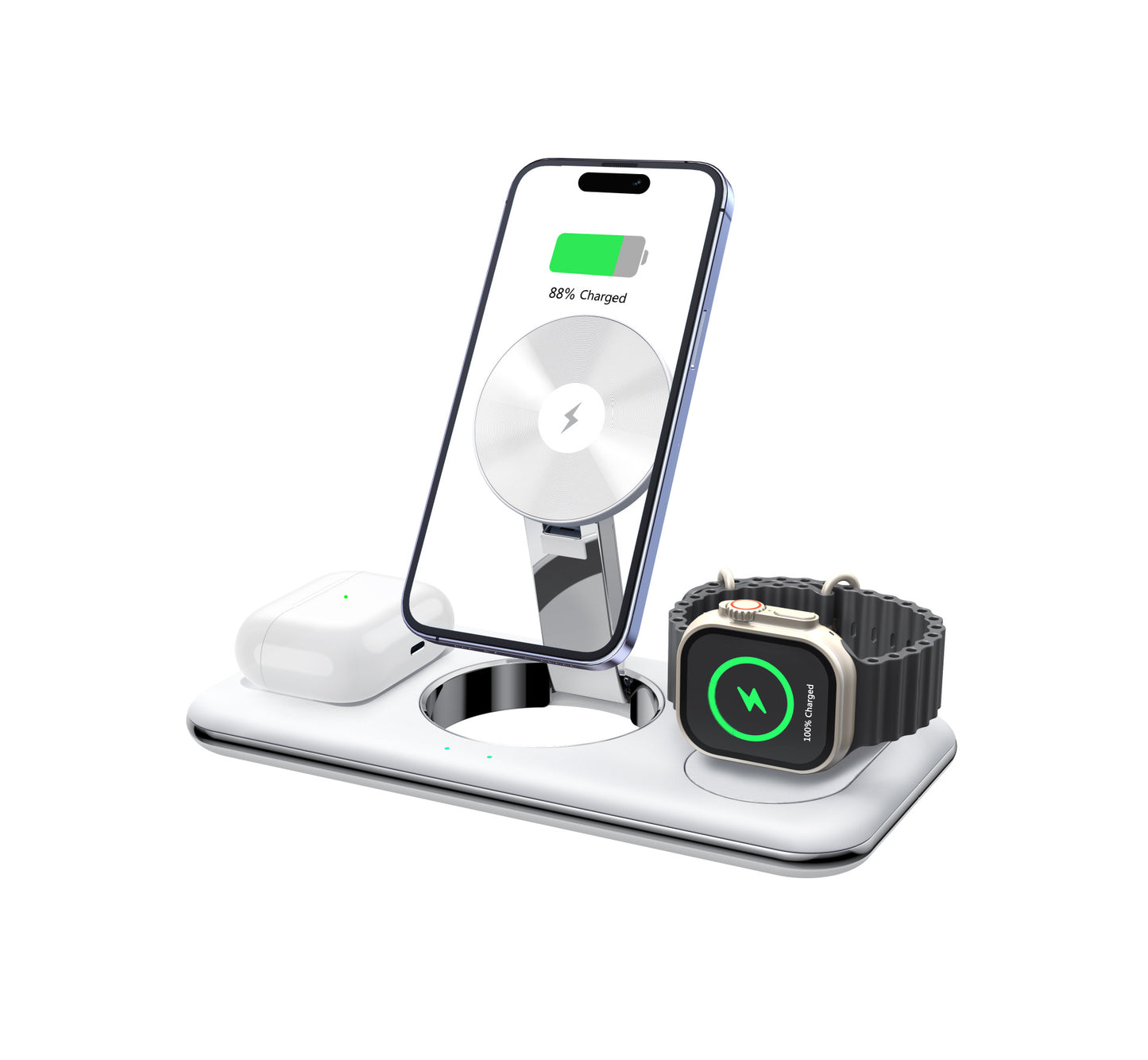 Station de Charge Sans Fil 3-en-1 Pliable – Smartphone, Montre & Écouteurs | nexzo