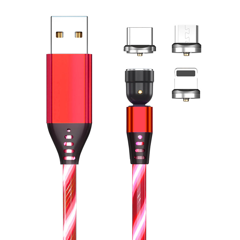 Câble Magnétique Rotatif 540° LED – Charge Rapide 3A USB-C / Micro USB / iPhone