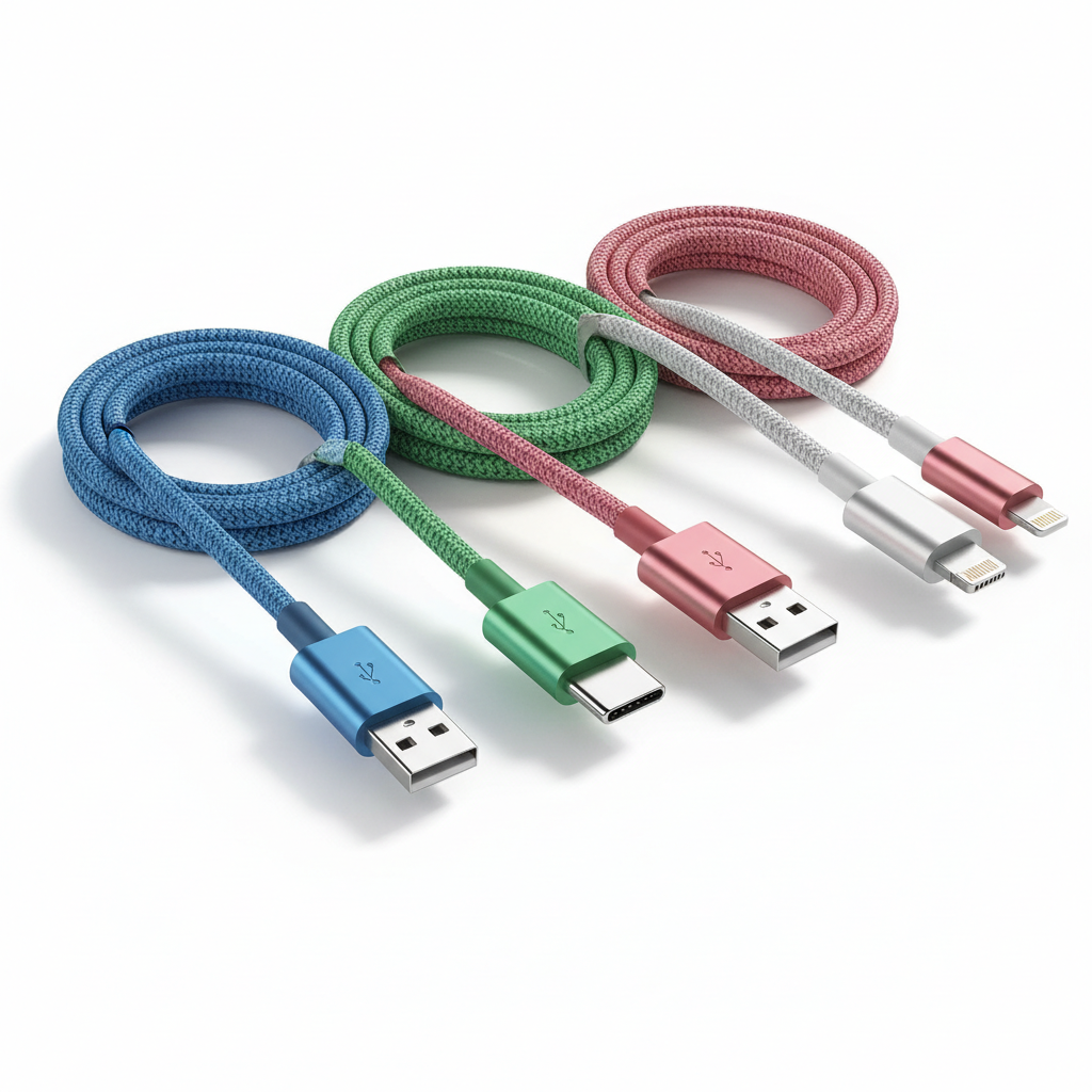 Câble charge rapide 3-en-1 USB-C Micro USB Lightning Bleu Vert Rose Blanc — nexzo