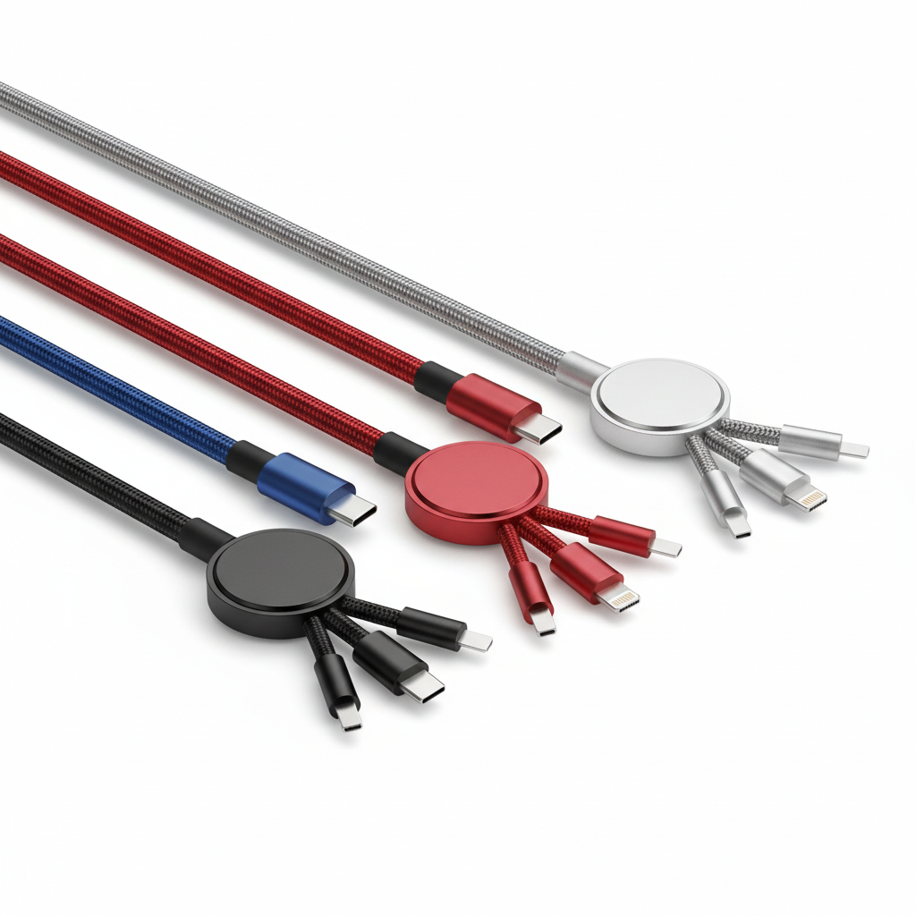 Câble magnétique 3-en-1 USB-C Micro USB Lightning Noir Bleu Rouge Argent — nexzo