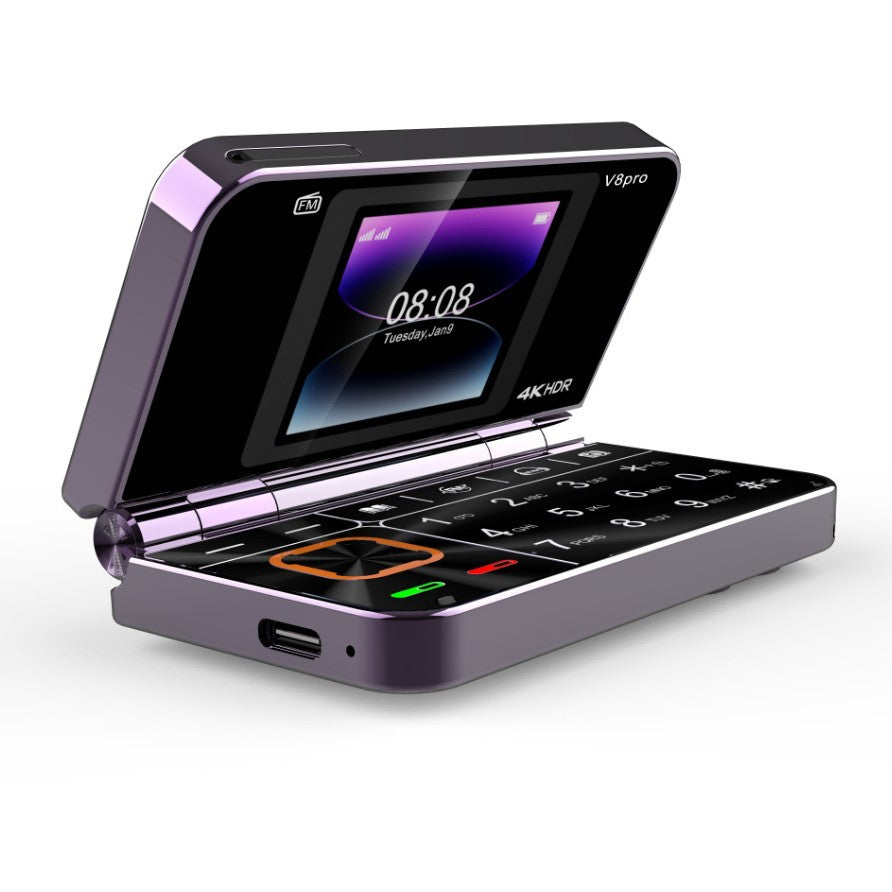 Téléphone à Clapet V8Pro — Double Écran 1,8" | Noir, Or, Violet