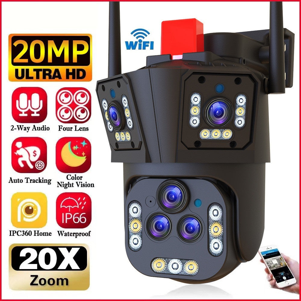 Caméra de Surveillance Extérieure 4MP – Zoom 20x, Triple Écran & WiFi