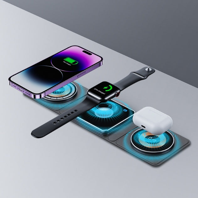 Station de Charge Sans Fil 3-en-1 Magnétique Pliable – iPhone, Apple Watch & AirPods