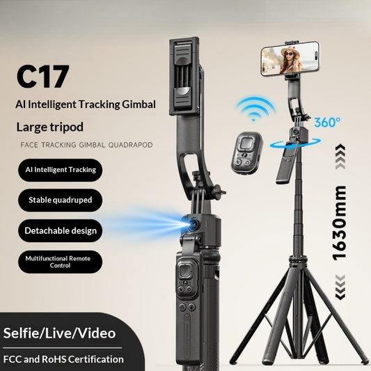 Perche Selfie Gimbal Stabilisé C17 – Suivi Visage IA, Bluetooth & Mode Auto Complet