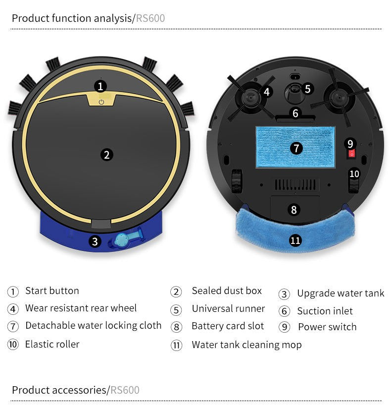 Robot Aspirateur Laveur – Contrôle via App & Télécommande