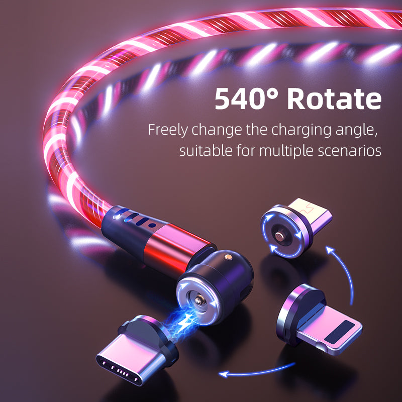 Câble Magnétique Rotatif 540° LED – Charge Rapide 3A USB-C / Micro USB / iPhone
