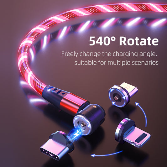 Câble Magnétique Rotatif 540° LED – Charge Rapide 3A USB-C / Micro USB / iPhone