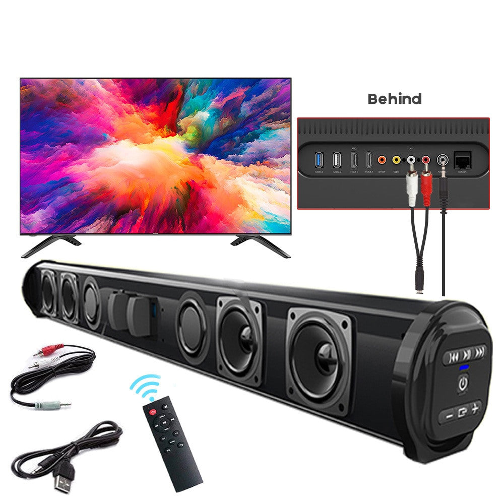 Barre de Son Bluetooth 5.0 Home Cinéma — 4 Haut-parleurs, Télécommande & Radio FM