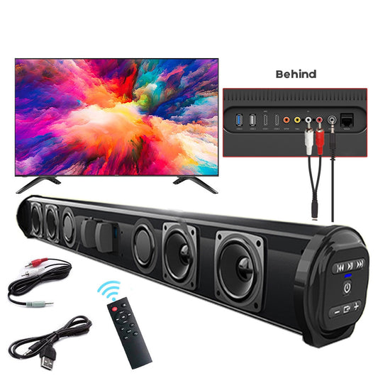 Barre de Son Bluetooth 5.0 Home Cinéma — 4 Haut-parleurs, Télécommande & Radio FM