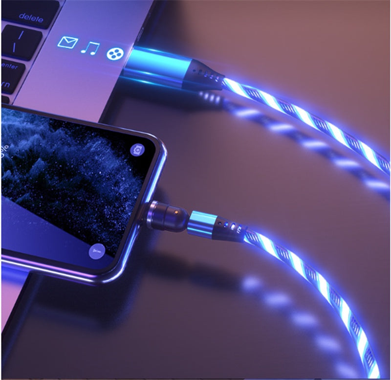 Câble Magnétique Rotatif 540° LED – Charge Rapide 3A USB-C / Micro USB / iPhone