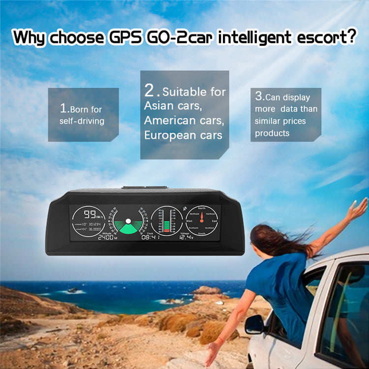 HUD GPS GO-2 pour Voiture – Vitesse, Boussole, Inclinaison & Altitude