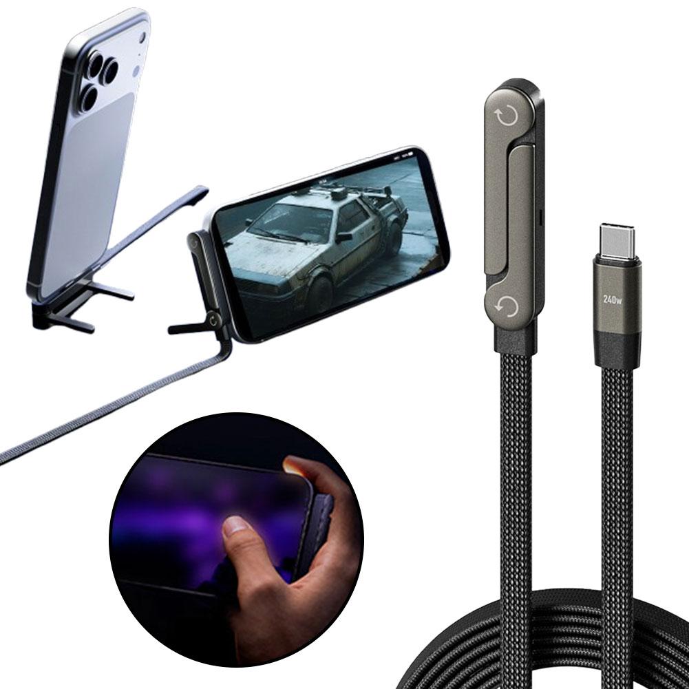 Câble 2-en-1 avec Support Téléphone Intégré – Charge Rapide 240W USB-C
