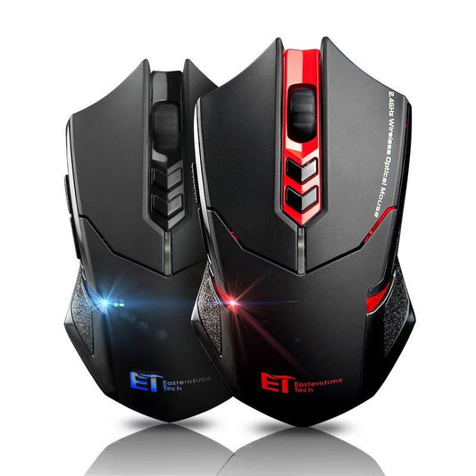 Souris Gaming Sans Fil Silencieuse — 7 Boutons, 2400 DPI, LED Rétroéclairée | Bleu & Rouge