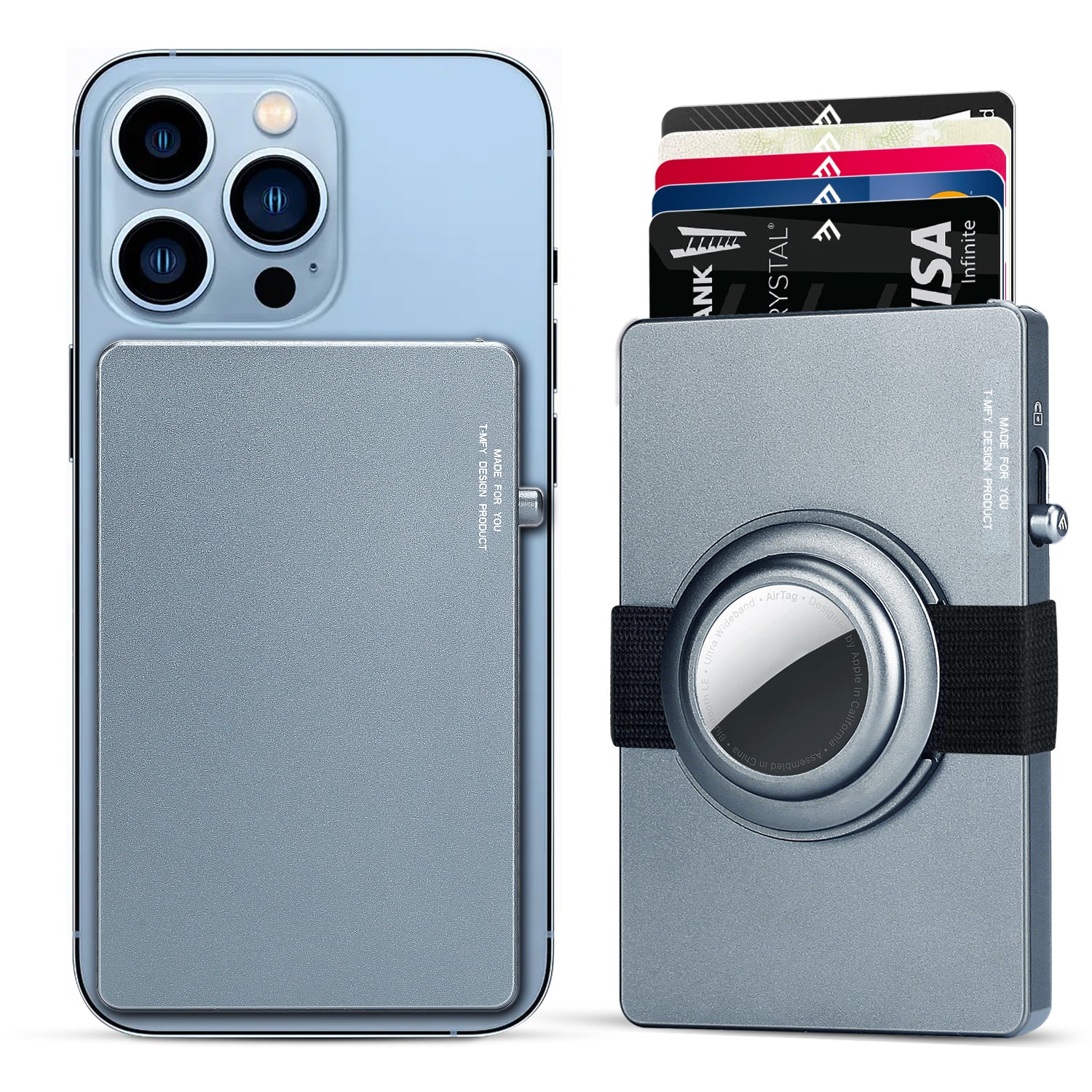 Porte-Carte Aluminium Pop-Up avec Support AirTag RFID