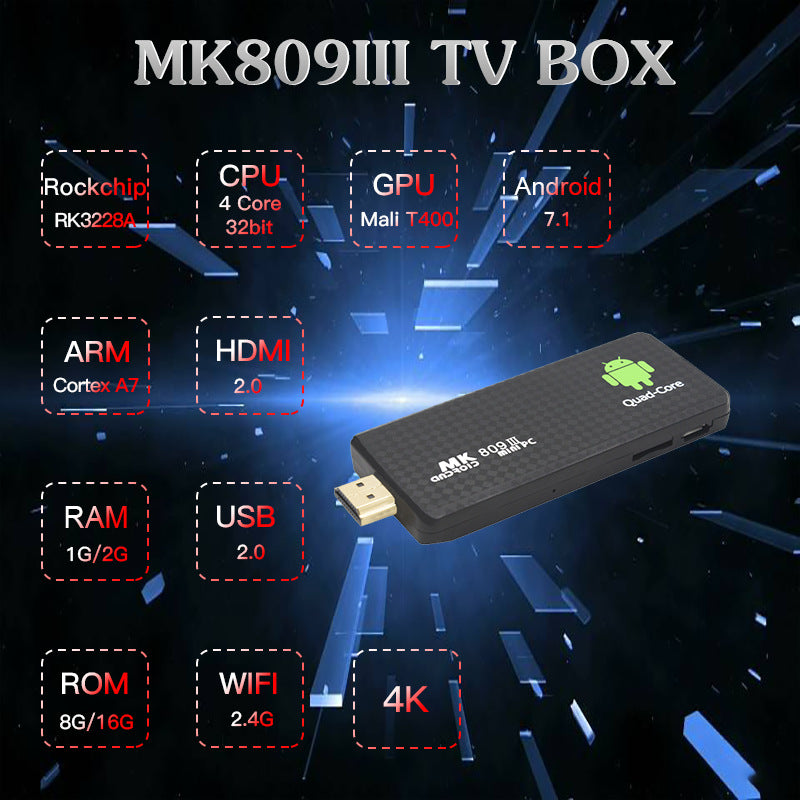 Lecteur Android TV MK809III — Clé HDMI 4K Quad-Core 2Go RAM