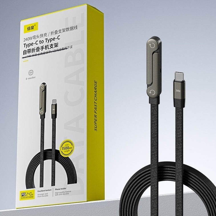 Câble 2-en-1 avec Support Téléphone Intégré – Charge Rapide 240W USB-C