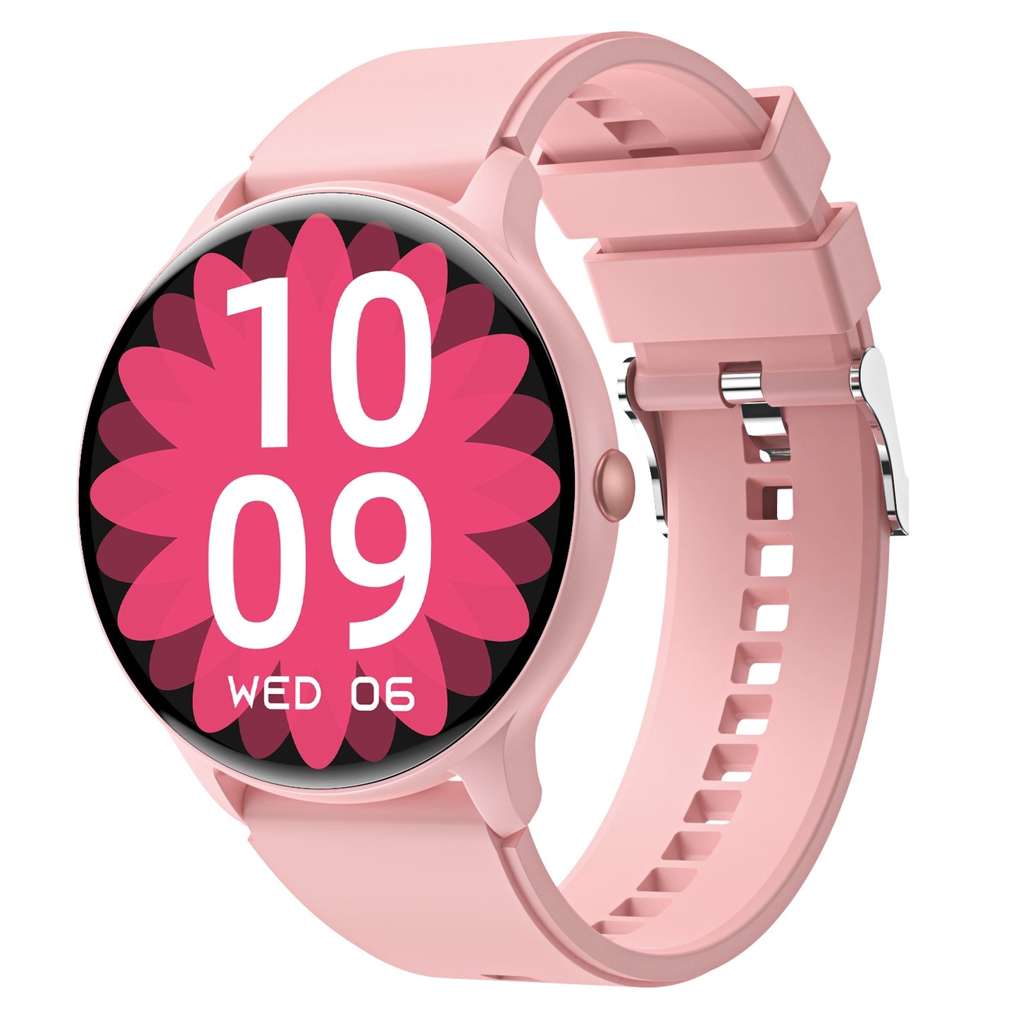 Montre Connectée – Écran Rond 1.53" | Bracelet Silicone | Noir & Rose