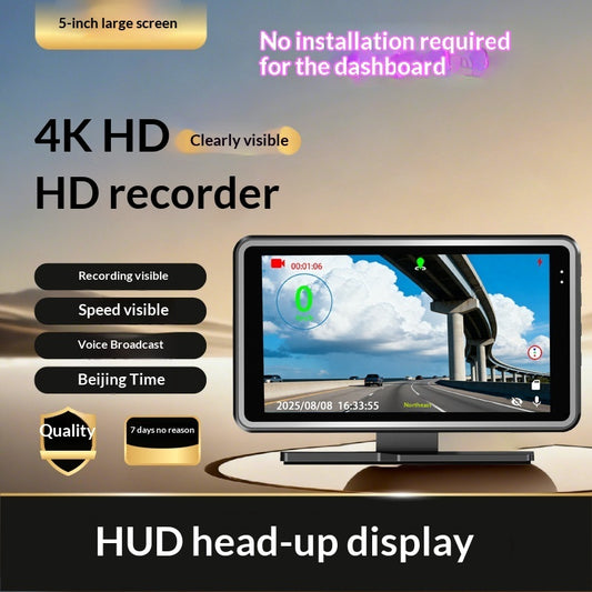 HUD Affichage Tête Haute 5" – Dashcam, Alertes Sécurité, Radar 360° & Connexion Smartphone