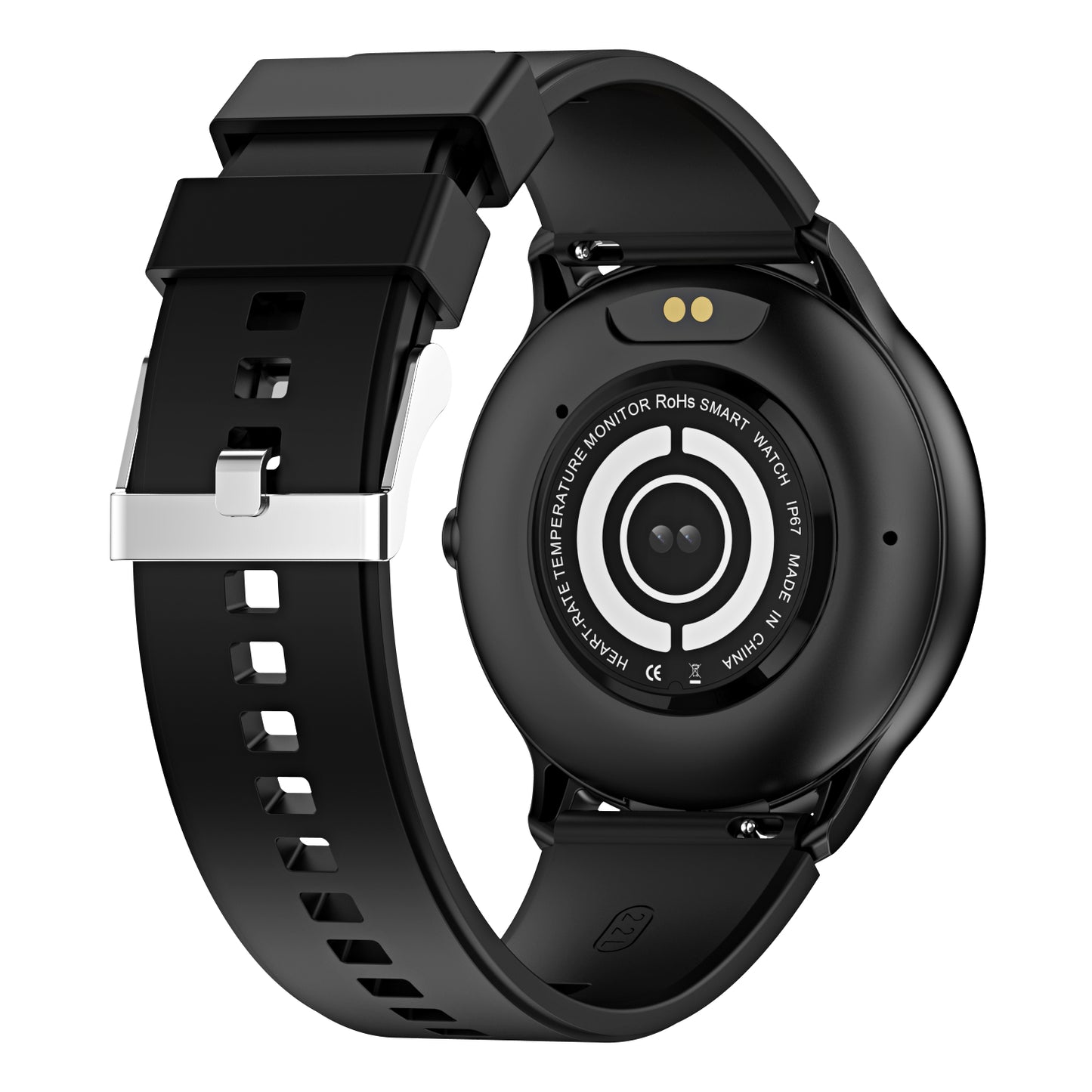 Montre Connectée – Écran Rond 1.53" | Bracelet Silicone | Noir & Rose