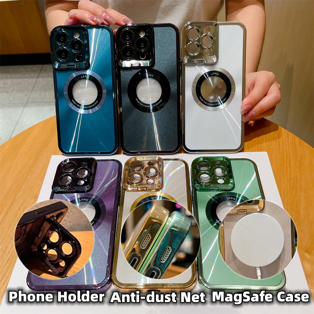 Coque iPhone Luxe Galvanisée – Motif CD, Support MagSafe & Anneau Objectif Invisible