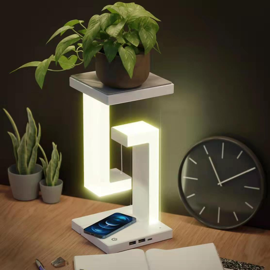 Lampe de Bureau Lévitation Magnétique avec Chargeur Sans Fil QI – Veilleuse Design