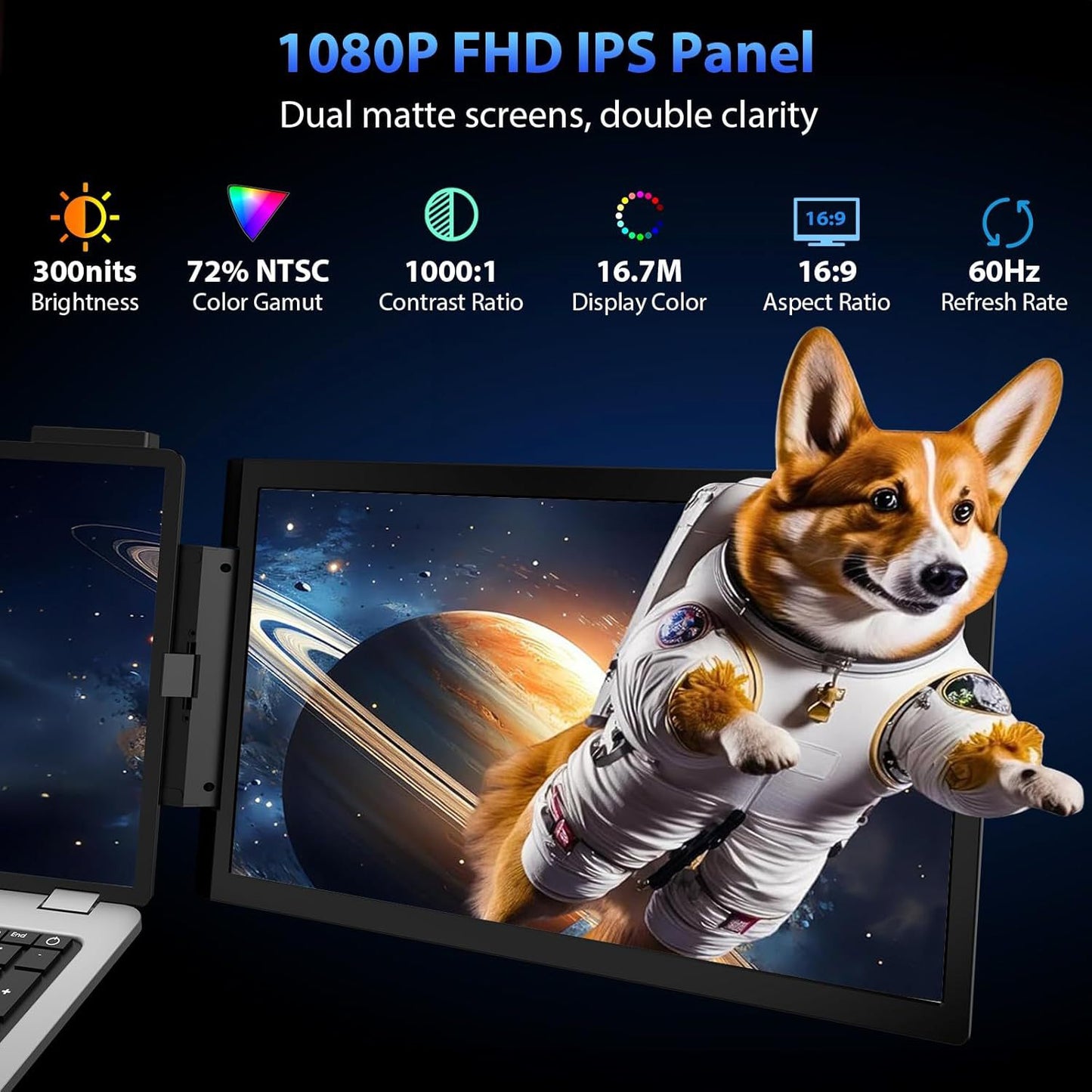 Moniteur Portable Double Écran 14 Pouces – Extension Laptop Full HD 1080p
