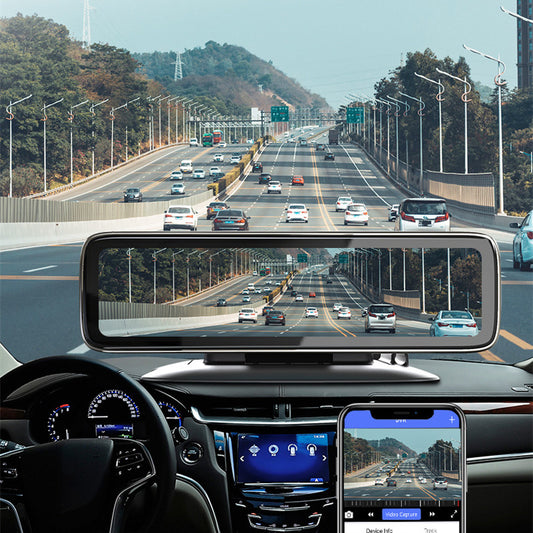 Dashcam Rétroviseur 4G 12" – 360° Panoramique, GPS, Android 9.0, Double Objectif 12MP