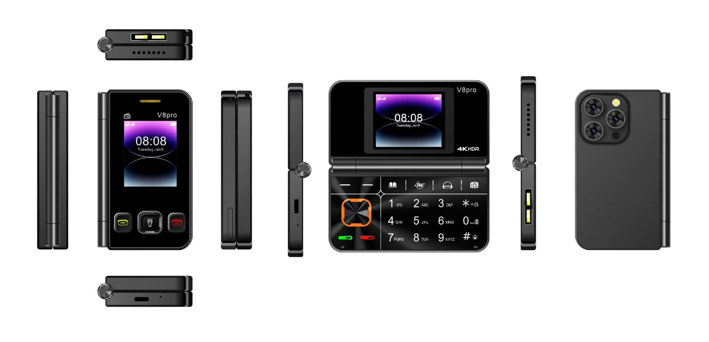Téléphone Portable à Clapet V8Pro — Double Écran | 3 Coloris