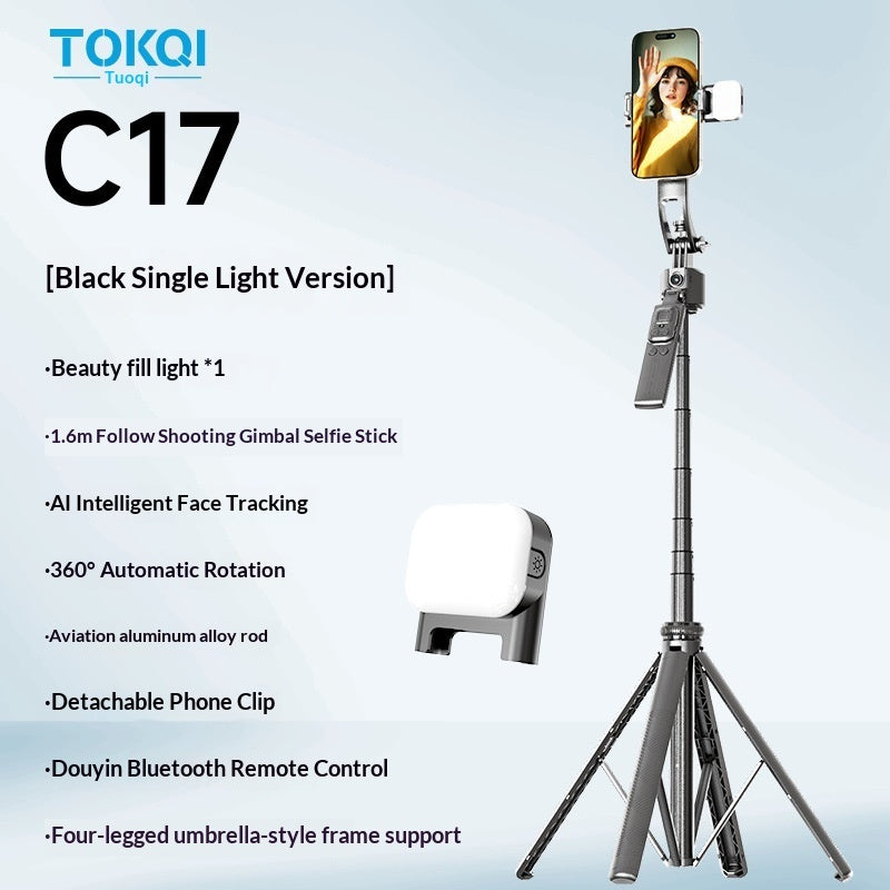 Perche Selfie Gimbal Stabilisé C17 – Suivi Visage IA, Bluetooth & Mode Auto Complet
