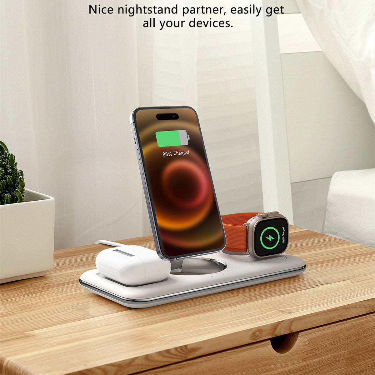 Station de Charge Sans Fil 3-en-1 Pliable – Smartphone, Montre & Écouteurs | nexzo