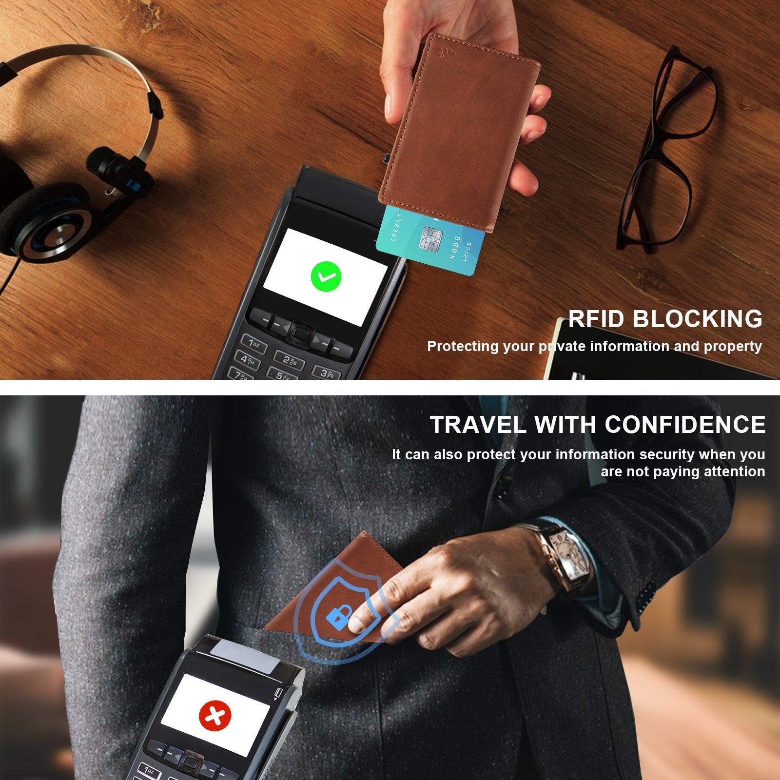 Portefeuille Aluminium avec Couverture Cuir Véritable Pop-Up