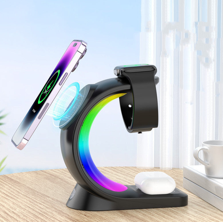 Chargeur Sans Fil Magnétique 4-en-1 – Station de Charge Rapide avec Lumière RGB