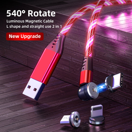 Câble Magnétique Rotatif 540° LED – Charge Rapide 3A USB-C / Micro USB / iPhone