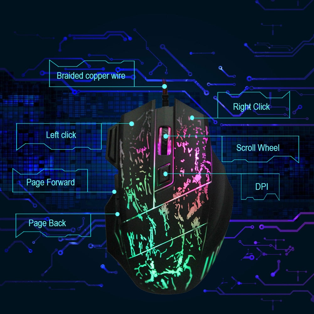 Souris Gaming RGB Filaire – 7 Boutons, 1200 DPI & Design Transparent