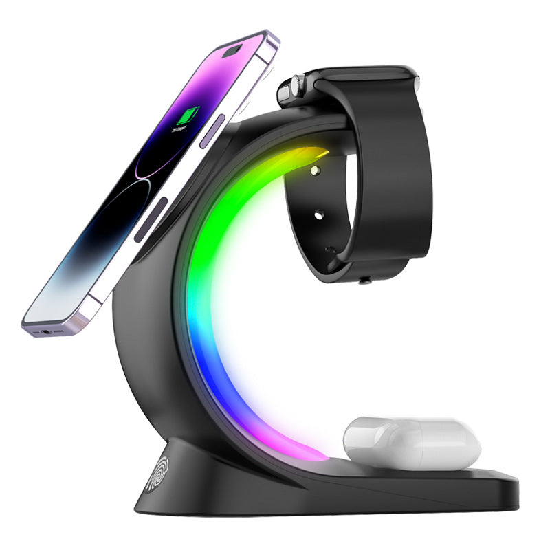 Chargeur Sans Fil Magnétique 4-en-1 – Station de Charge Rapide avec Lumière RGB