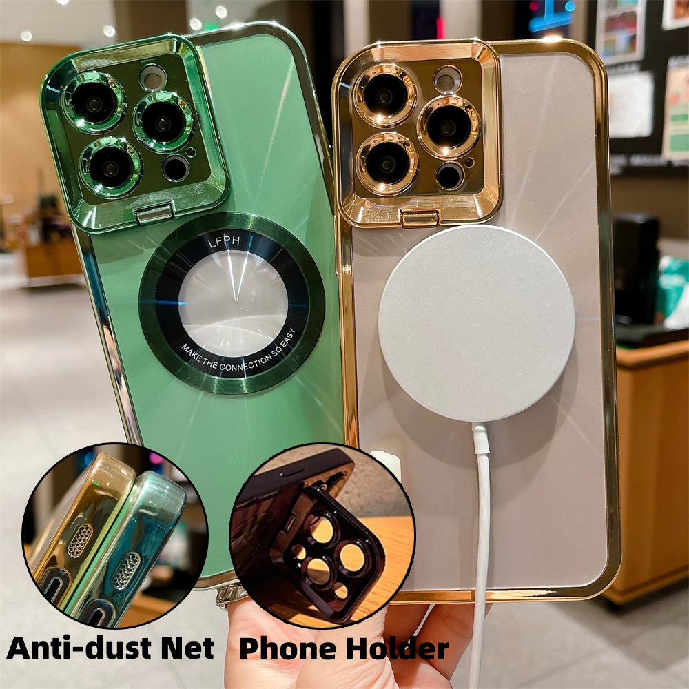 Coque iPhone Luxe Galvanisée – Motif CD, Support MagSafe & Anneau Objectif Invisible