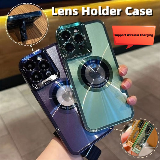 Coque iPhone Luxe Galvanisée – Motif CD, Support MagSafe & Anneau Objectif Invisible