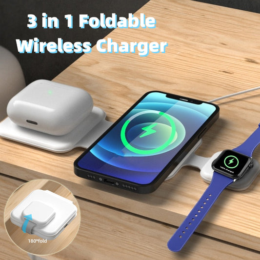 Chargeur Sans Fil 3-en-1 Magnétique Pliable – Station de Charge Rapide 15W