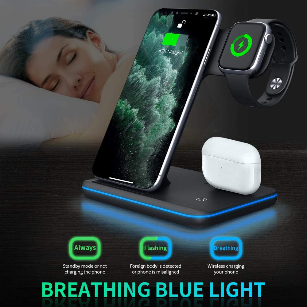 Chargeur Sans Fil 3 en 1 – Smartphone, Apple Watch & AirPods