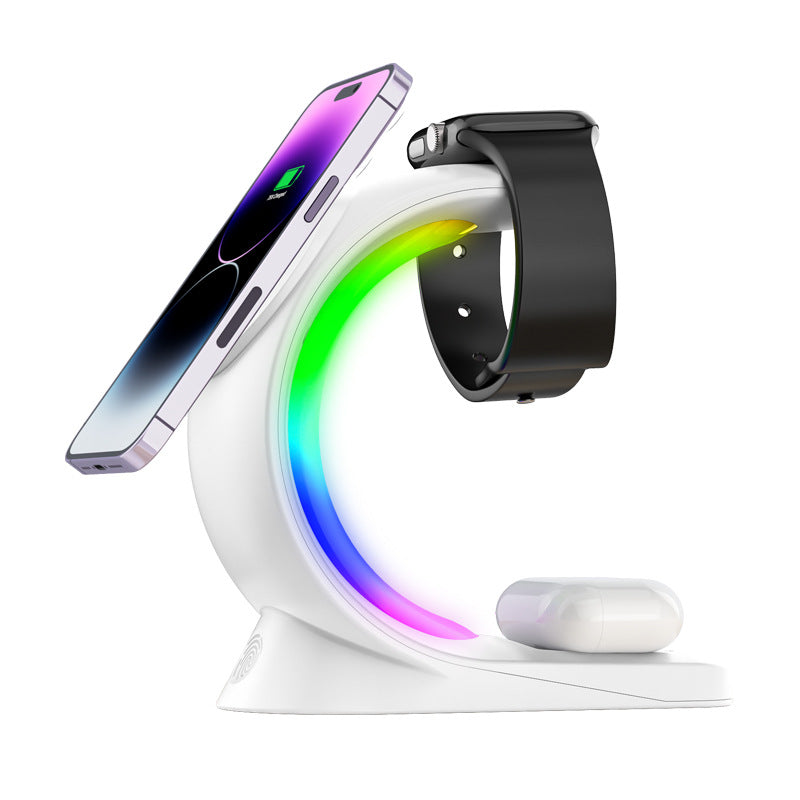 Chargeur Sans Fil Magnétique 4-en-1 – Station de Charge Rapide avec Lumière RGB