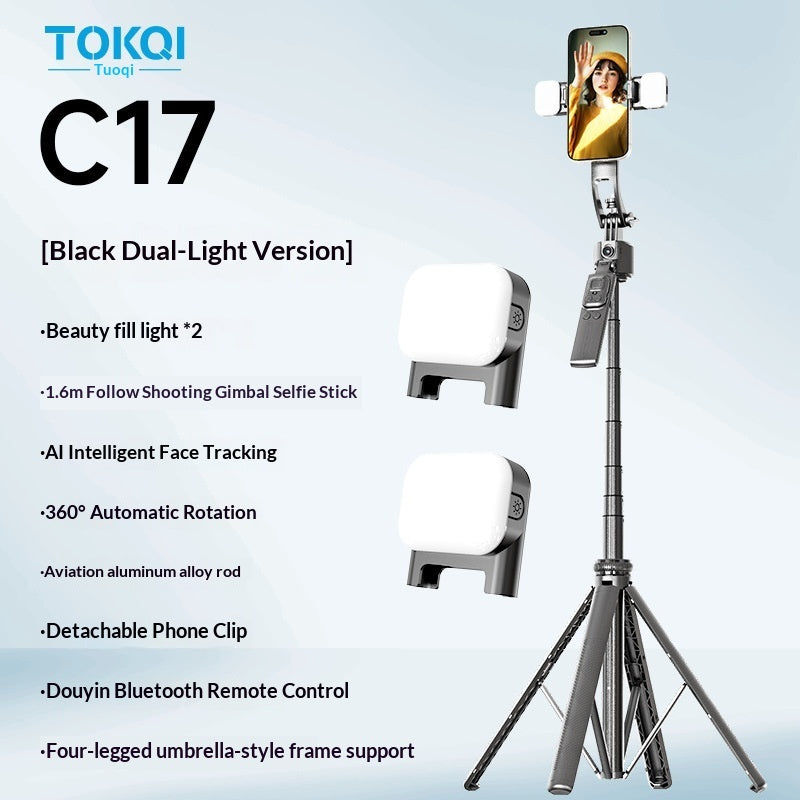 Perche Selfie Gimbal Stabilisé C17 – Suivi Visage IA, Bluetooth & Mode Auto Complet
