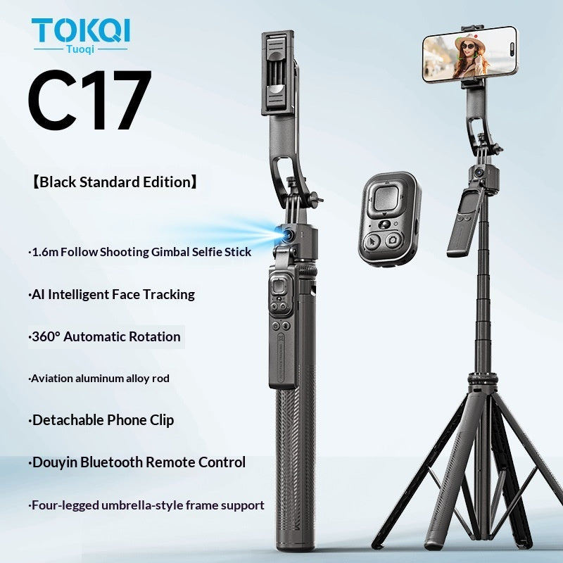Perche Selfie Gimbal Stabilisé C17 – Suivi Visage IA, Bluetooth & Mode Auto Complet