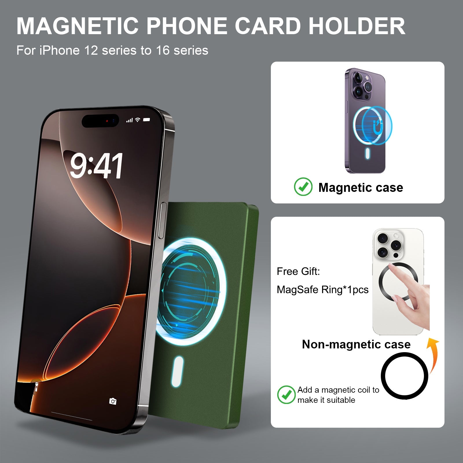 Porte-Carte MagSafe Ultra-Fin avec Support Réglable RFID