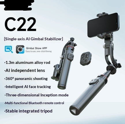 Stabilisateur Gimbal Mono-axe C22 – Suivi Visage IA, Télécommande Bluetooth & Perche 1,3m