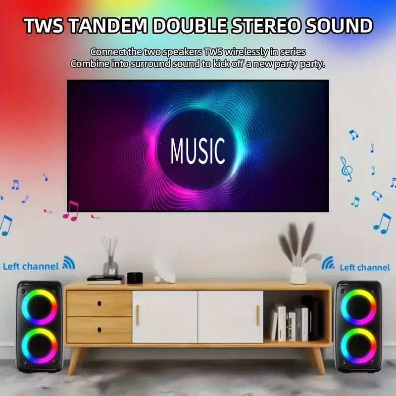Enceinte Bluetooth Karaoké – Boombox Portable avec Jeux de Lumières LED, TWS & Subwoofer