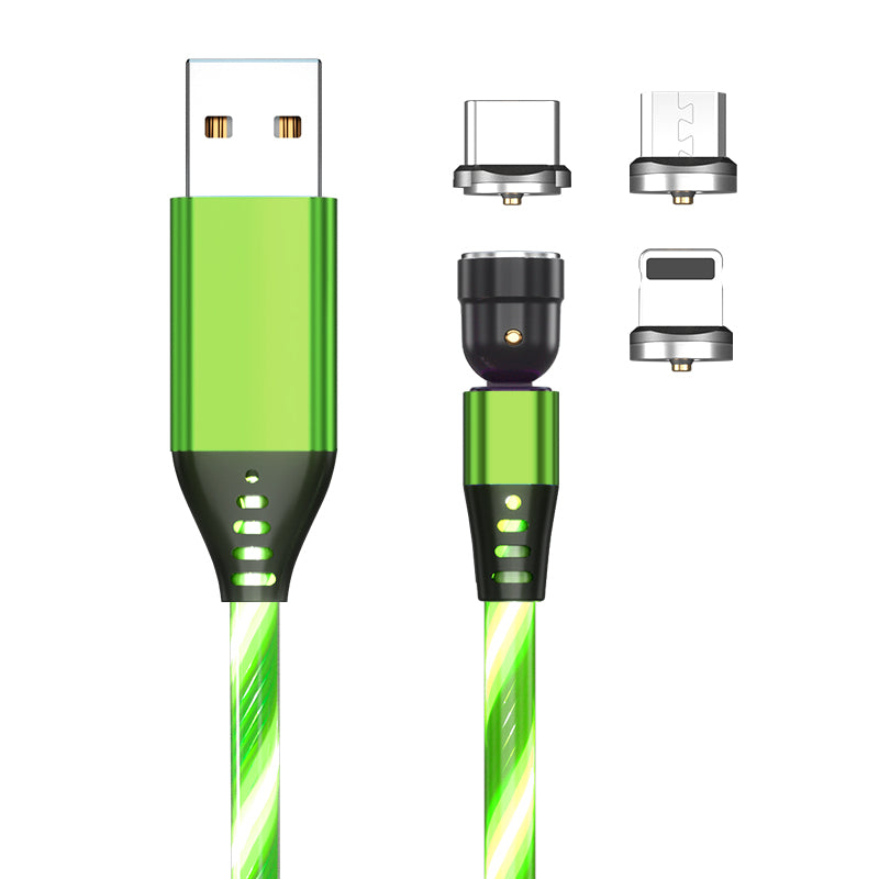 Câble Magnétique Rotatif 540° LED – Charge Rapide 3A USB-C / Micro USB / iPhone